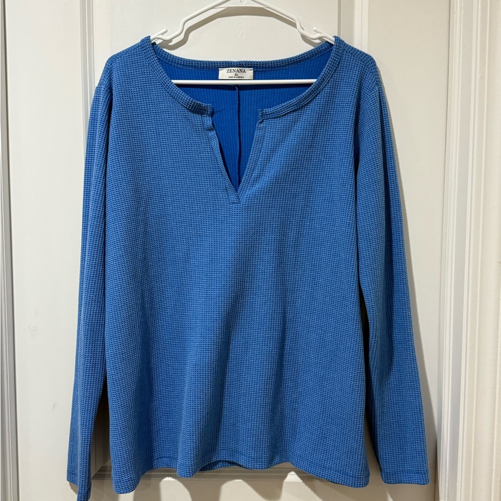Zenana Blue Waffle Knit Women's Top